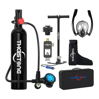 Thaistone 1L Diving Snorkeling Oxygen Cylinder Scuba Tank+Diving Mask+Scuba Adapter+Manual Air Pump