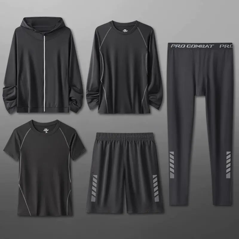 Quick Drying Sports Suits Four Piece Set for Men's Breathable Gym 5 PCS Clothes Tight Fitting Equipment Morning Running Sets