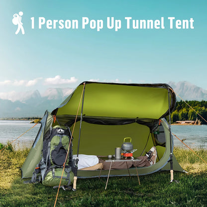 Night Cat Pop-up Camping Tent: 1 Person Tent Waterproof Instant Easy Setup Tunnel Tent Fits for Camping Cot (Excluded)
