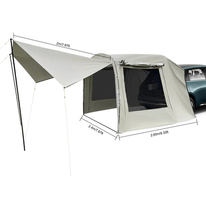 Car Awning Outdoor Tent, Car Tent Attachment for Camping 4-6 Person SUV Sedan Tailgate Awning Shelter Extension, 4.85*2.4*1.95m