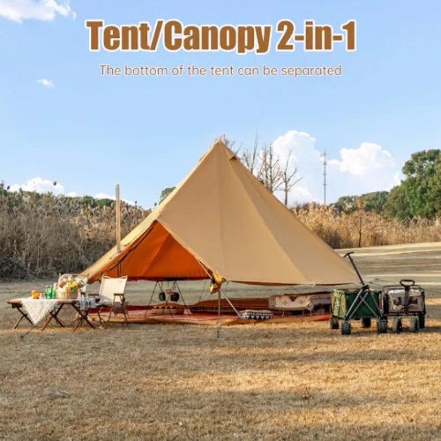 Cotton Canvas Bell Tent with Stove Jack Roomy Yurt for Family Glamping Camping 4 Season Tent with Zipped Removable Floor