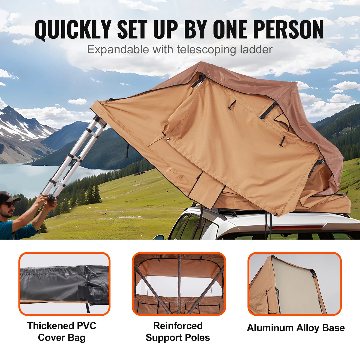 Rooftop Tent Hardshell Folding Tent with Telescopic Ladder