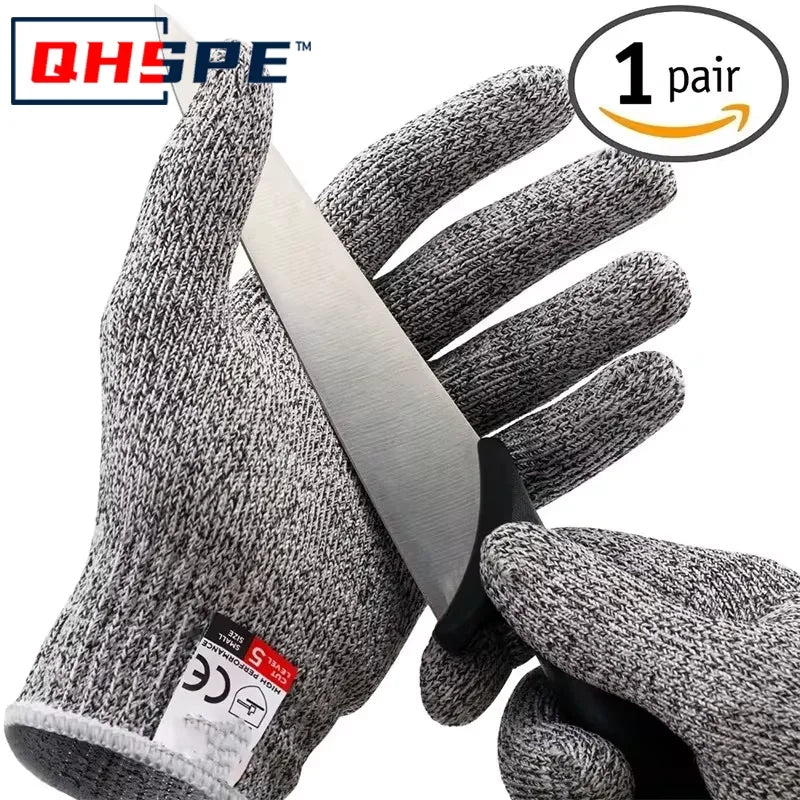 Level 5 HPPE Anti-Cut Knitted Gloves for Kitchen Gardening - Wear-Resistant Anti-Thorn Cutting Gloves for Glass & Building