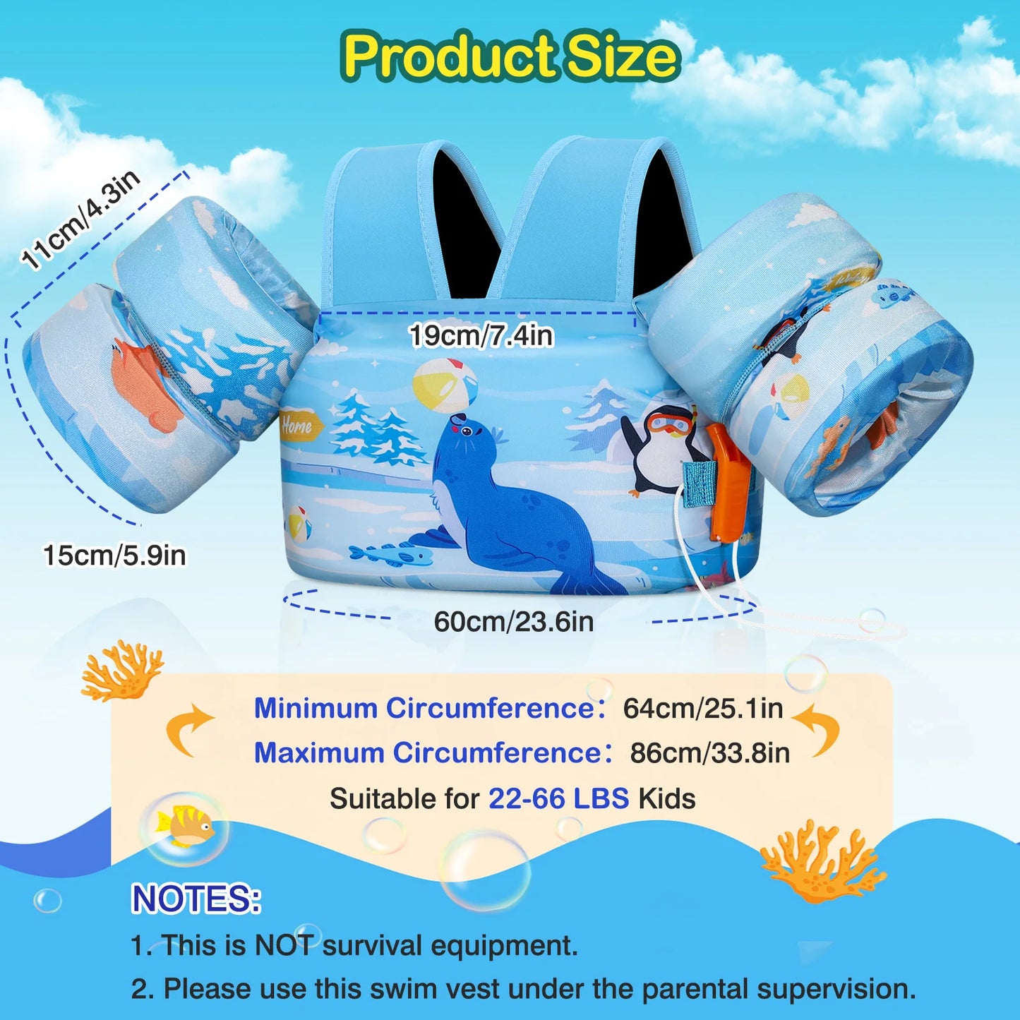 MoKo Toddler Swim Vest for Kids Swim Arm Floaties 30-60 lbs Boys and Girls Cartoon Swimming Water Wings Pool Float Vests Sleeves