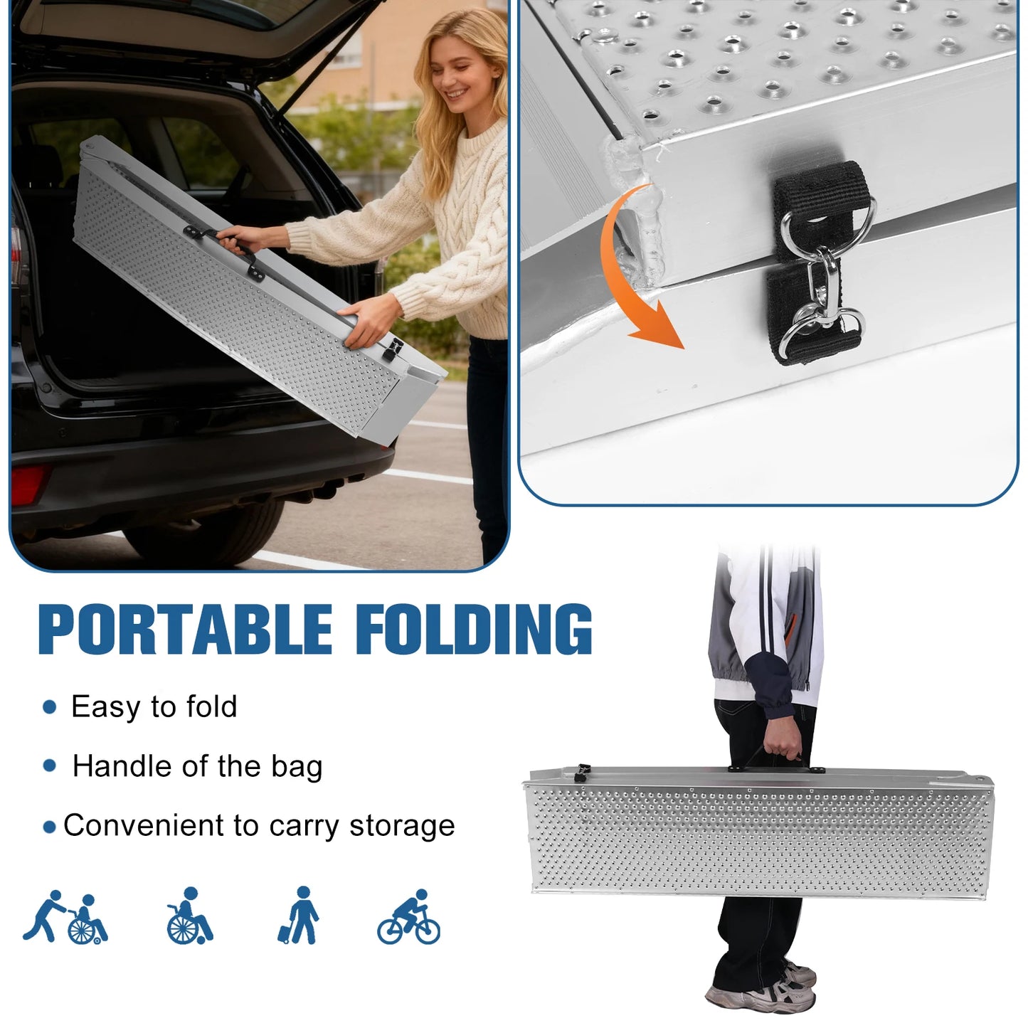 2Pcs 85inch Aluminum Folding Loading Ramps with Handle ATV Loading Ramps for Motorcycles Lawn Mowers UTVs and More