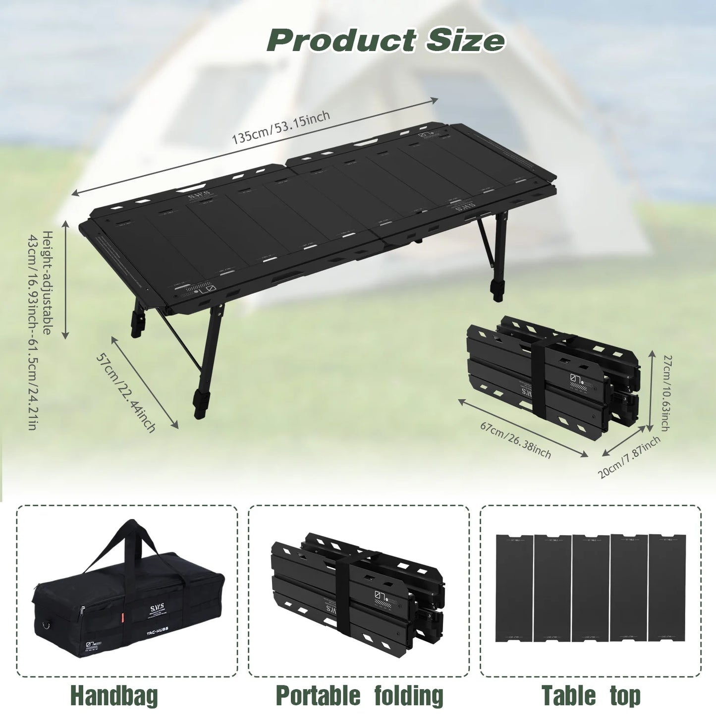 Foldable IGT Camping Table 120KG Load Capacity with Adjustable Height Leg with Carry Bag for Hiking Picnic Fishing Beach
