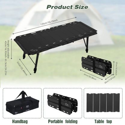 Foldable IGT Camping Table 120KG Load Capacity with Adjustable Height Leg with Carry Bag for Hiking Picnic Fishing Beach