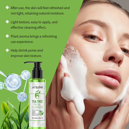 Tea Tree Facial Cleanser Acne Treatment Blackhead Removal Shrink Pore Exfoliating Cleaning Moisturize Oil Control Face Wash Gel