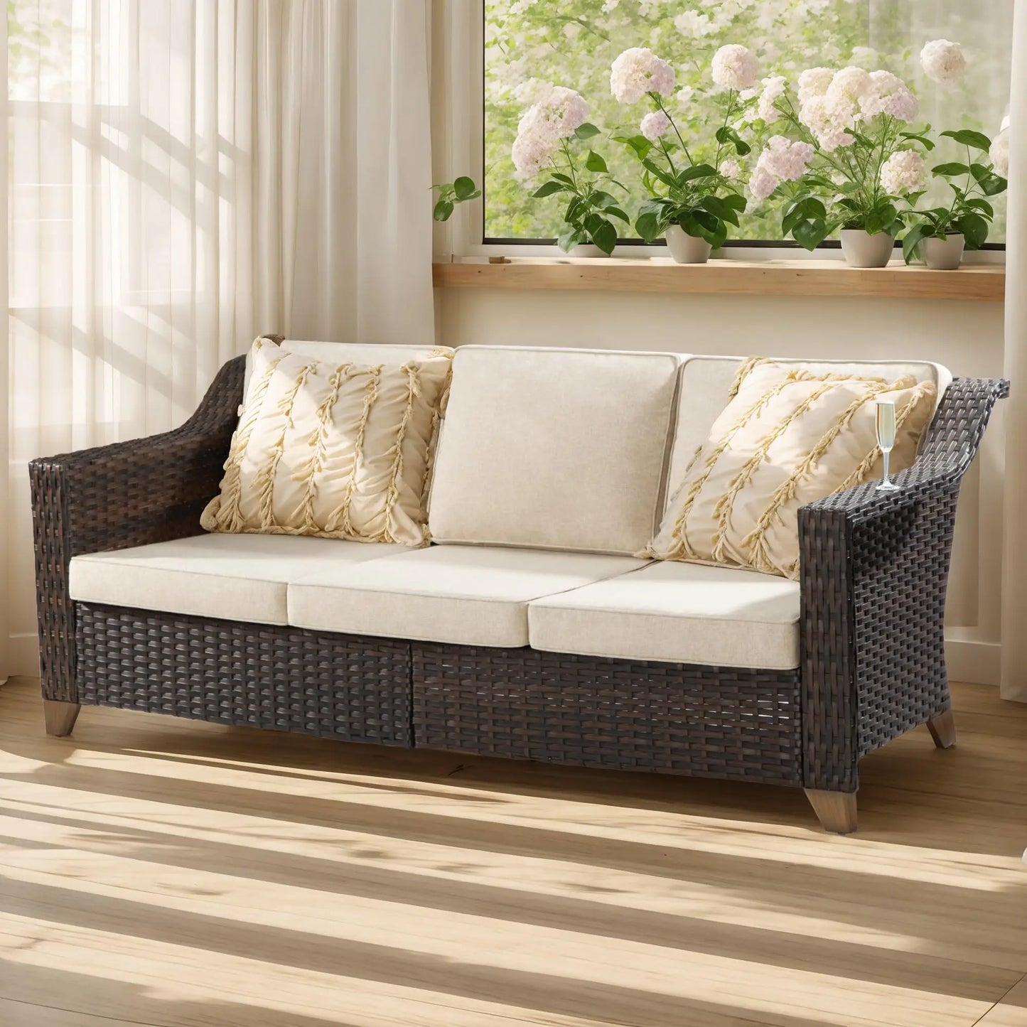 Wicker Patio Chairs Set of 2, Outdoor Rattan Furniture with Wide Armrest and Thick Cushions, Upgraded Large Size, Customized