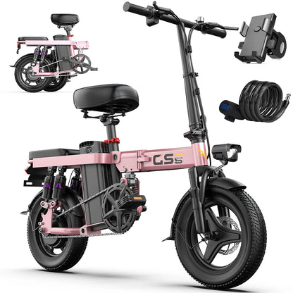 UPlee GS5 48V 15AH Battery EBike,30+MPH,740W Folding Electric Bike,35 Miles Max Range Electric Bike for Adults, 14" Fat Tire