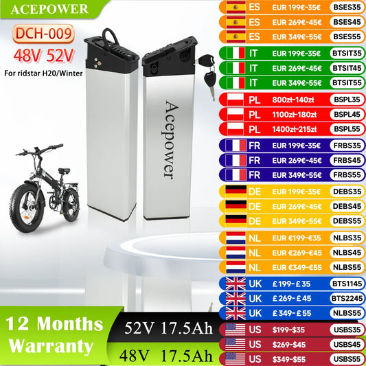 EU US Stock for Ridstar Winter Ridstar H20 Ebike Battery 48V 13Ah 16Ah 17Ah 17.5Ah Battery for Ridstar Winter H20 Folding Bike