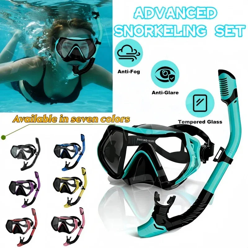 2026 New Scuba Diving Mask Snorkel Set For Adults Tempered Glass Professional Panoramic Snorkeling Gear Swimming Training