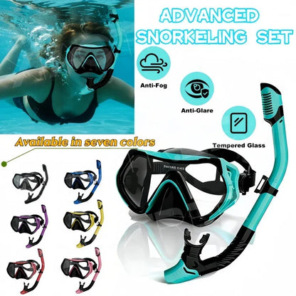 2026 New Scuba Diving Mask Snorkel Set For Adults Tempered Glass Professional Panoramic Snorkeling Gear Swimming Training