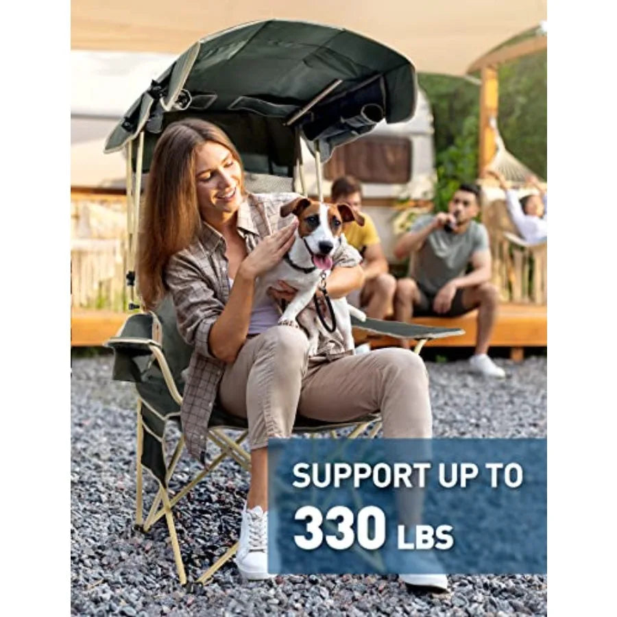 Folding Camping Chair with Shade Canopy for Adults Canopy Chair for Outdoors Sports with Cup Holder Side Pocket for Camp Beach