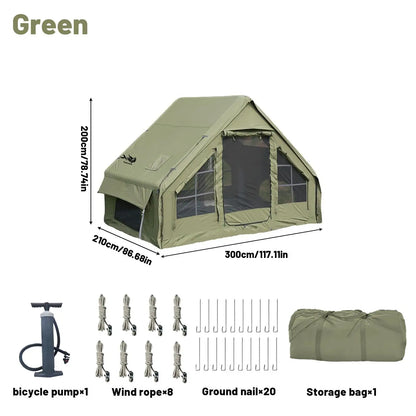 4-8 Person Inflatable Camping Tent - Quick-Setup Air Frame, 4-Season Waterproof Shelter with Stove Jack & Portable Design.