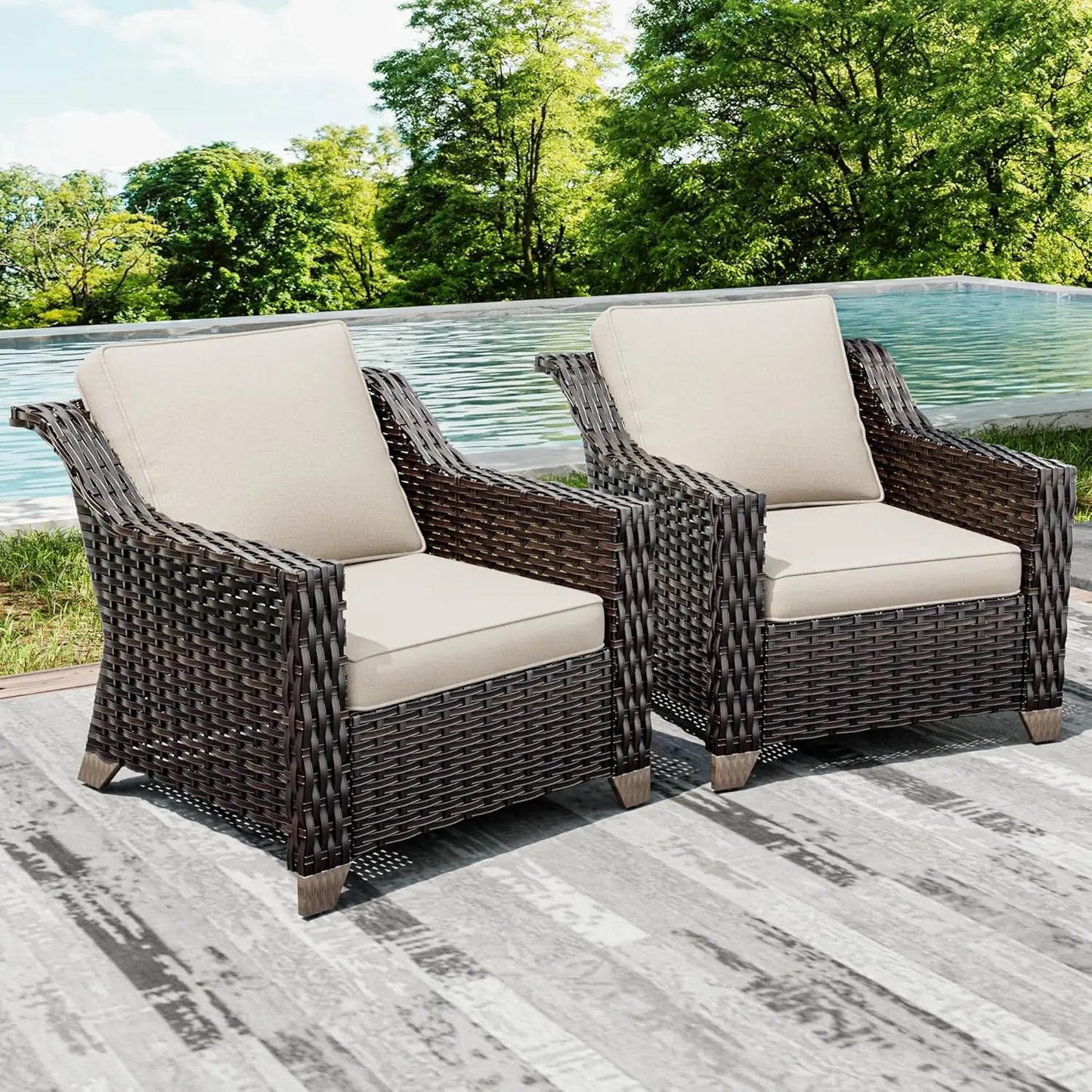 Wicker Patio Chairs Set of 2, Outdoor Rattan Furniture with Wide Armrest and Thick Cushions, Upgraded Large Size, Customized