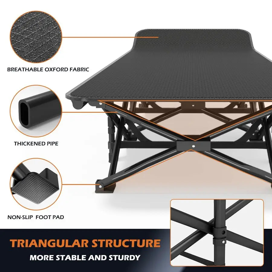Camping Cot for Adults with Cushion Comfortable, Portable Folding Bed for Sleeping, Lightweight Folding Bed with Carry Bag for K