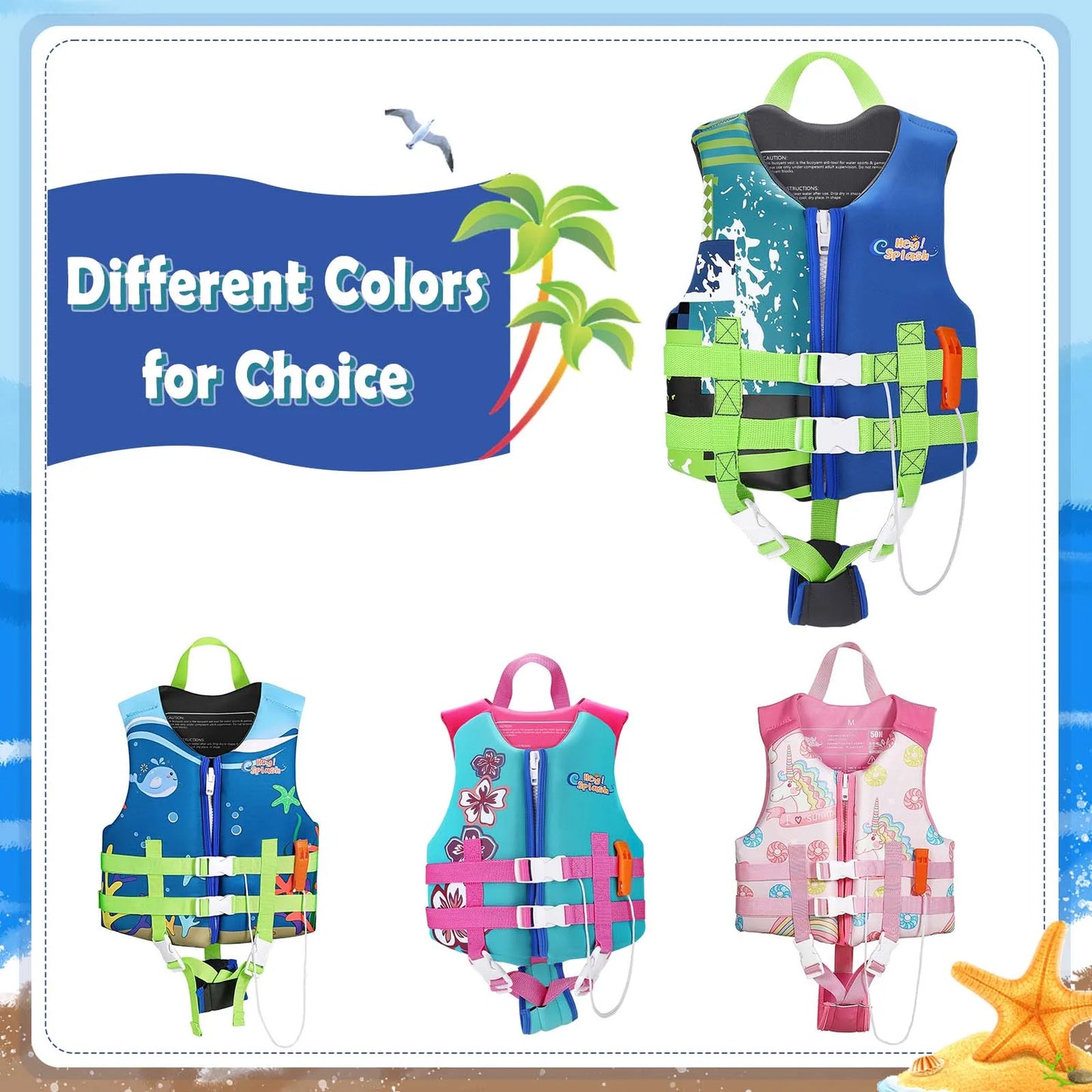 HeySplash Toddler Swim Vest Kids Floaties Swimming Jacket  Jumper Swimsuit with Adjustable Strap Float Puddle Vest for Child