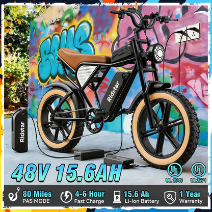 Ridstar LUXELITE30 Motor 1500W Electric Bike for Adults 31 MPH Battery 48V 15.6Ah  20" Electric Dirt Bike 7-Speed