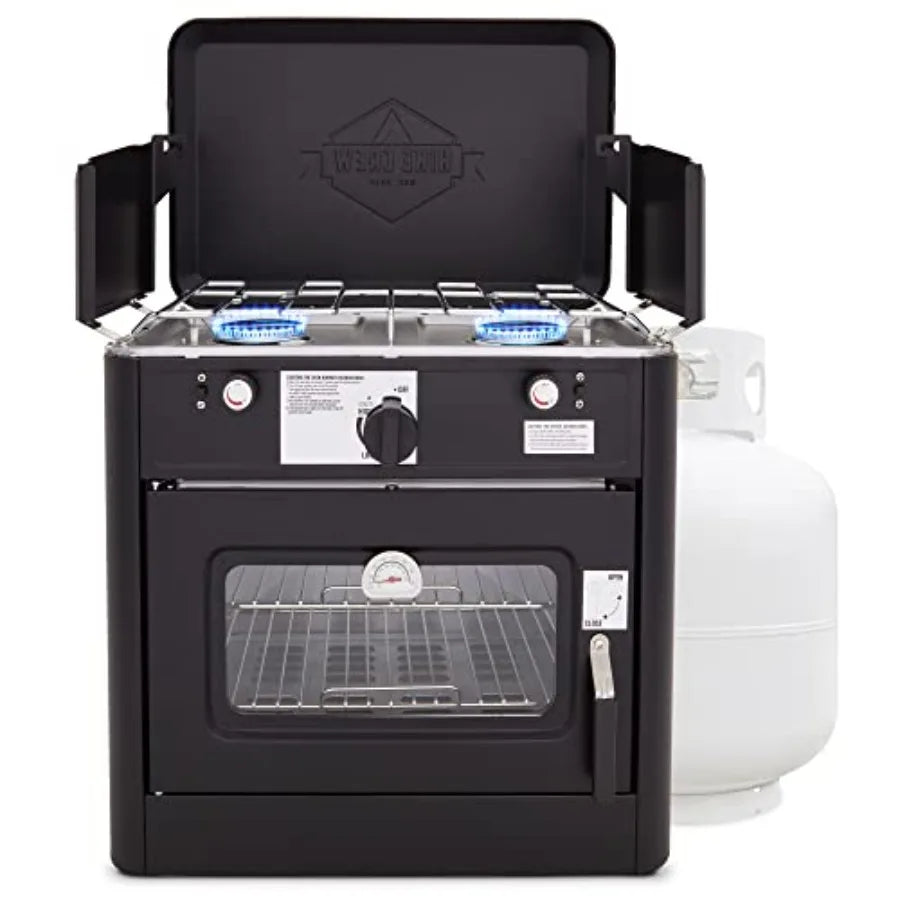 Outdoor Gas Camping Oven w/Carry Bag CSA Approved Portable Propane-Powered 2-Burner Stove with Auto Ignition and Overheat Safet