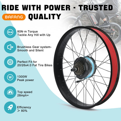 BAFANG 750W G062 Fat Tire Electric Bike Conversion Kit – 1300W Peak Rear Hub Motor for E-Bike, 20/26 inch Options, 175mm Dropout