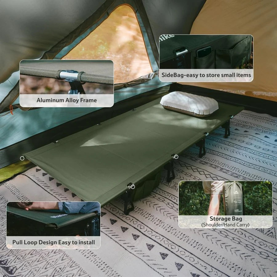 Extra Wide GreenWild Camping Cot, Folding Lightweight Camp Cot Bed, Portable Sleeping Bed for Backpacking Travel Beach Home