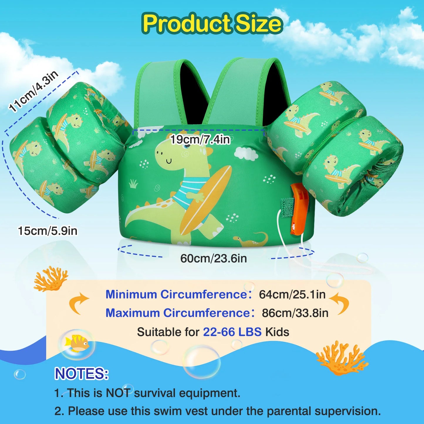 MoKo Toddler Swim Vest for Kids Swim Arm Floaties 30-60 lbs Boys and Girls Cartoon Swimming Water Wings Pool Float Vests Sleeves