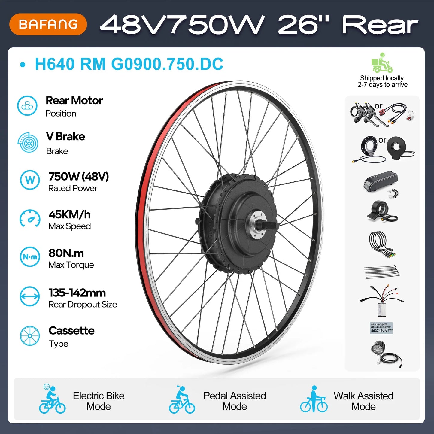 [US Direct ] Bafang 48V 500W 750w Wheel Hub Motor V-Brake Front & Rear Drive Electric Bicycle Conversion Kits 8fun eBike Engine