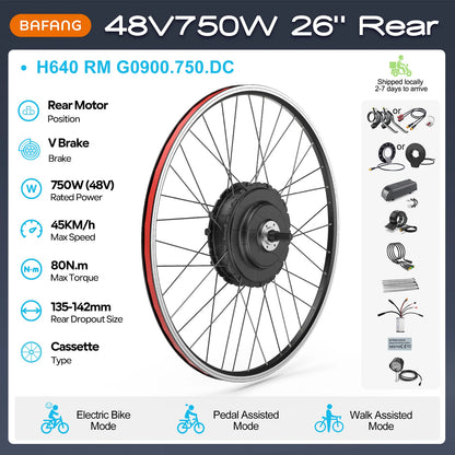 [US Direct ] Bafang 48V 500W 750w Wheel Hub Motor V-Brake Front & Rear Drive Electric Bicycle Conversion Kits 8fun eBike Engine