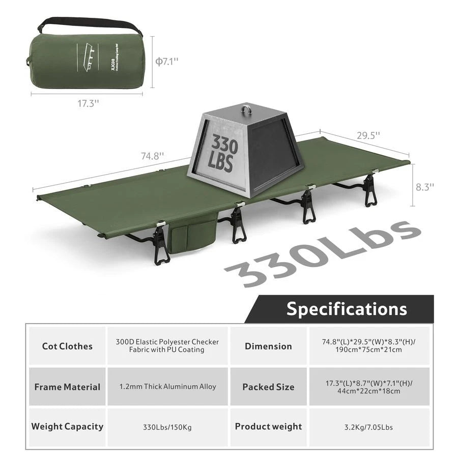 Extra Wide GreenWild Camping Cot, Folding Lightweight Camp Cot Bed, Portable Sleeping Bed for Backpacking Travel Beach Home