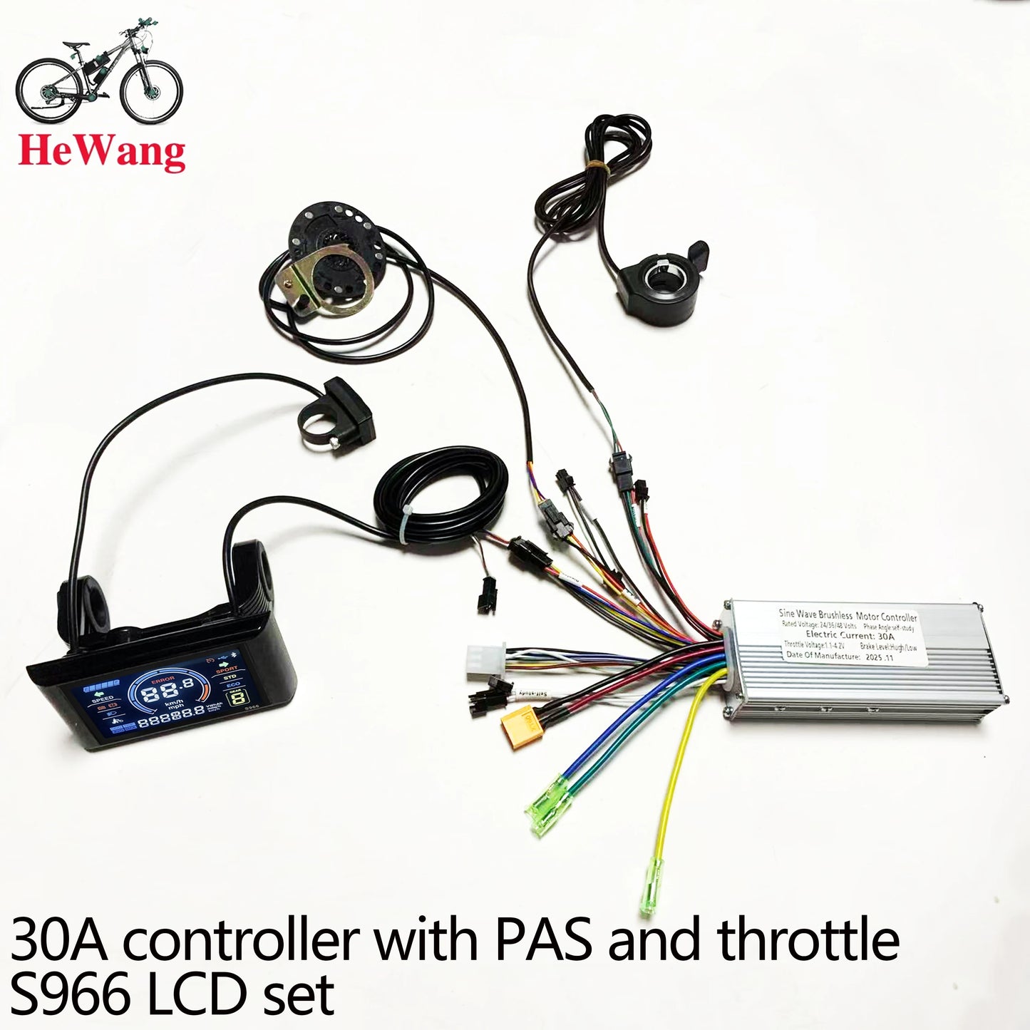 E-bike 25A/30A Brushless Motor Controller 24V 36V 48V 350W-1000W and S966/ SW900 LCD With PAS Throttle Kit for E-Scooter rapir