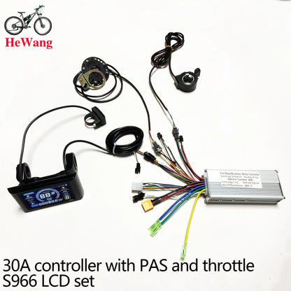E-bike 25A/30A Brushless Motor Controller 24V 36V 48V 350W-1000W and S966/ SW900 LCD With PAS Throttle Kit for E-Scooter rapir
