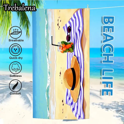 30*60inch Ultra-Soft Beach Towel with Beach Towel with Hat Sunglasses and Juice Print