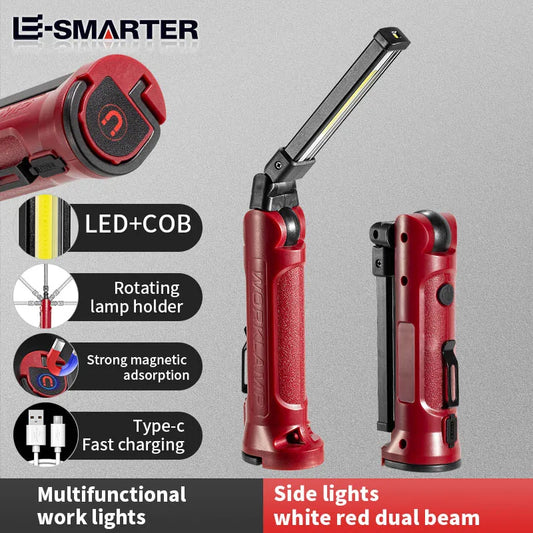 COB LED Work Light Rechargeable Folding Flashlight Outdoor Camping Car Repair Lighting Portable Lamps with Magnetic Hanging Hook