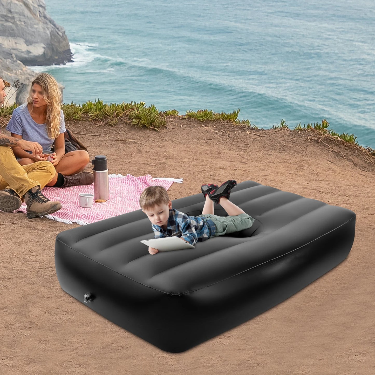 Post Surgery Recovery Bed with Hole,PVC Black Inflatable Bed, with Electric Air Pump for Beach Trips,Poolside,Camping, Traveling