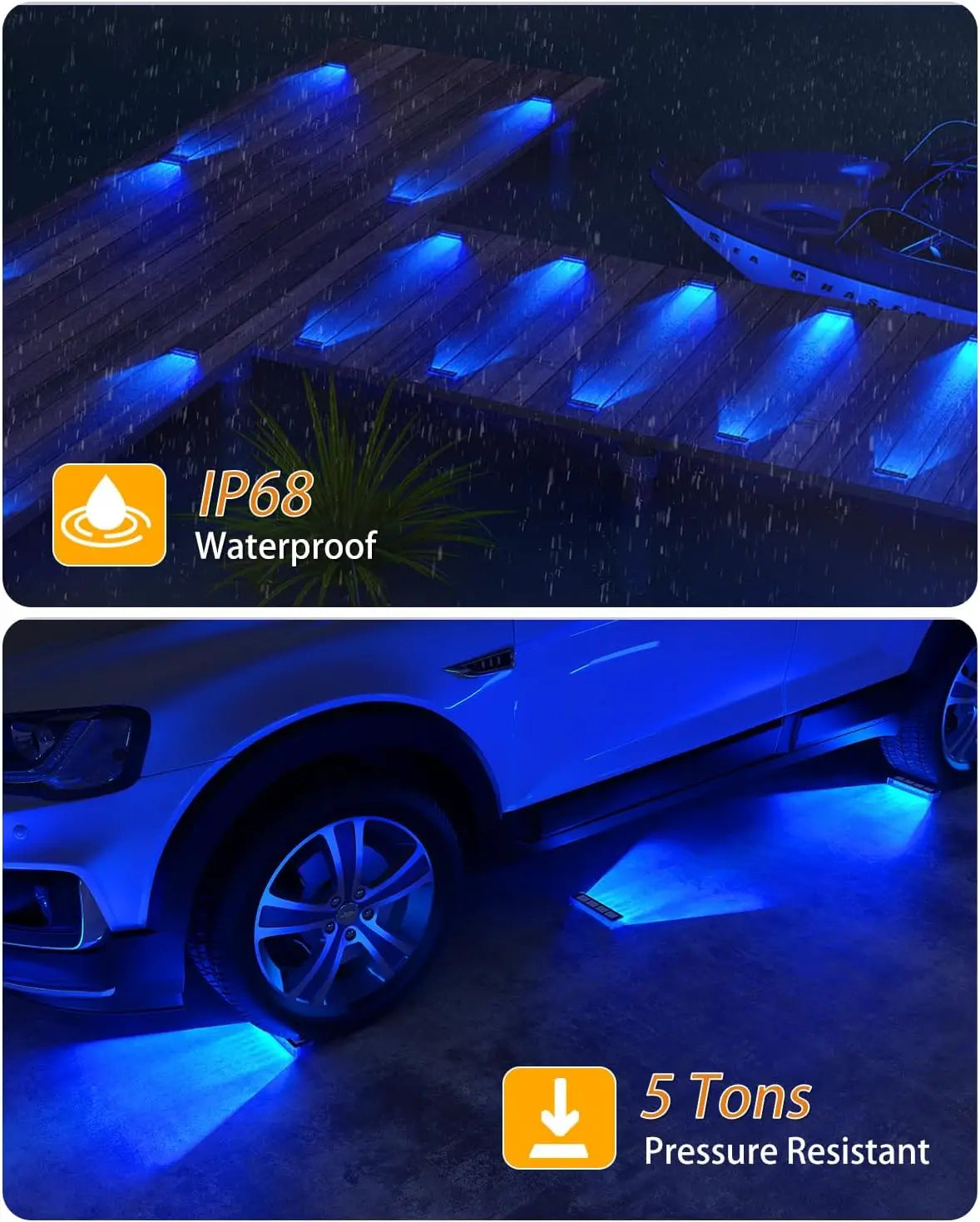 Solar Deck Lights Outdoor Waterproof LED Step Sidewalk Stair Garden Light IP68 Auto On/Off Solar Powered Dock Driveway Lighting