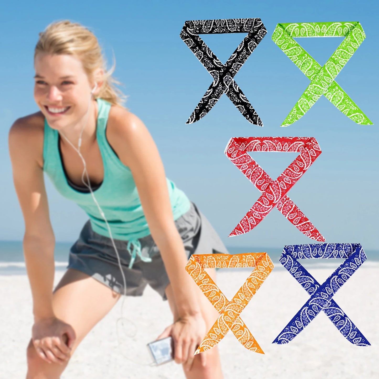 5 Pcs Cooling Bandana Scarf Cool Scarf Neck Wrap Instant Cooling Reusable Ice Scarf for Camping Running Golf Gym Beach Travel