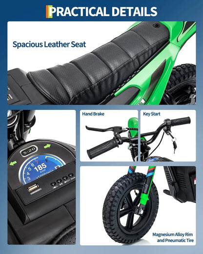 24V Kids Electric Motorcycle, 350w High-Speed Ride-On E-bike With Wiggle Throttle & Hand Brake For Ages 8+