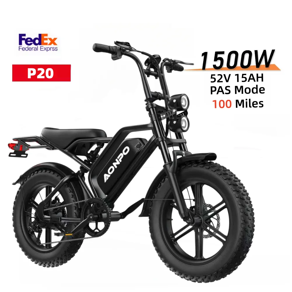 AONPO P20 Electric Bicycle 2000W Powerful motor 52V20AH lithium battery Mountain adult Electric Bike 20 Inch Fat Tire E-bike