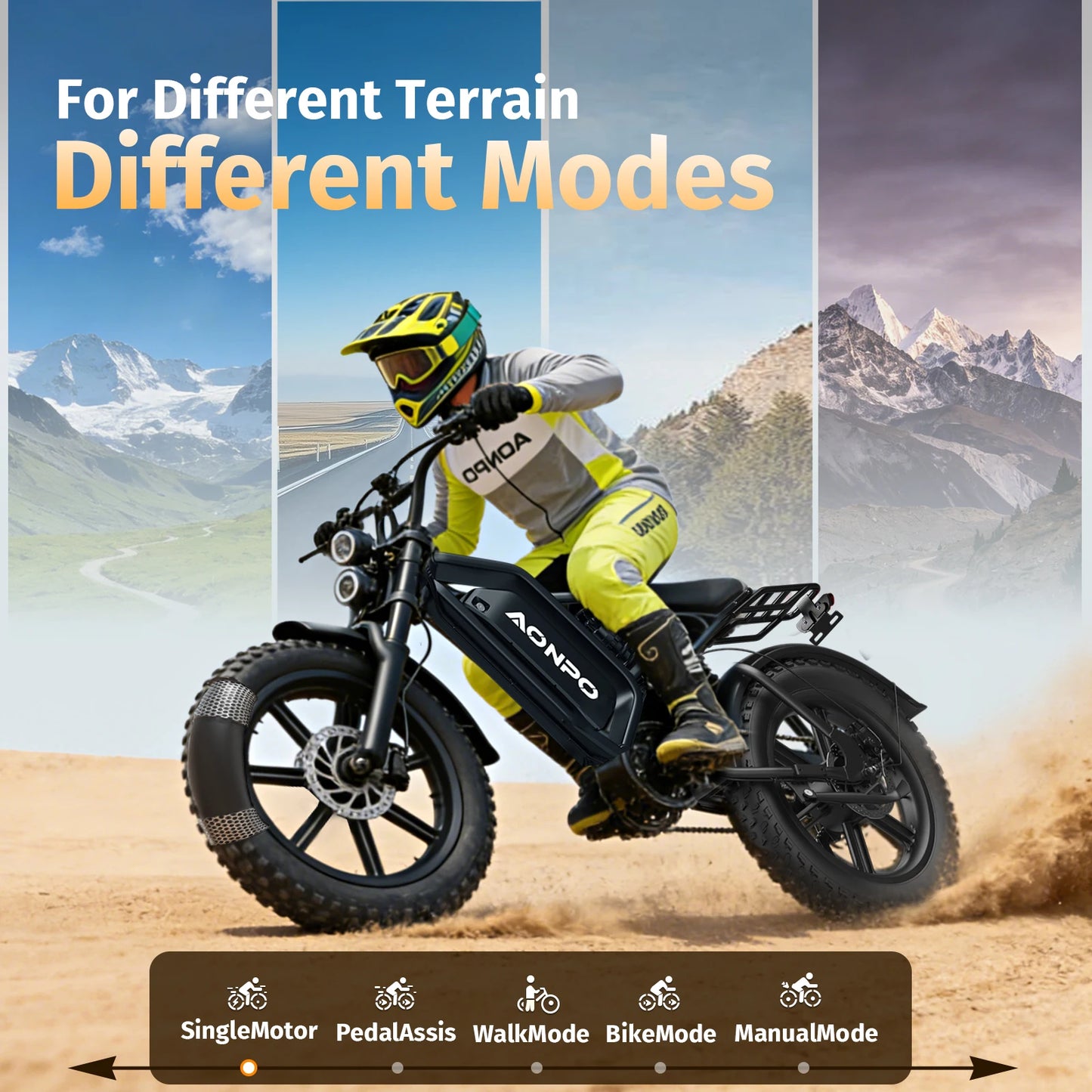 AONPO P20 Electric Bicycle 2000W Powerful motor 52V20AH lithium battery Mountain adult Electric Bike 20 Inch Fat Tire E-bike