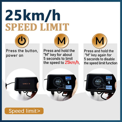 Electric Bike 36V-72V LCD UKC1 Color Display with UART 2 Communication for Electric Bike accessory with SM/Waterproof Connector