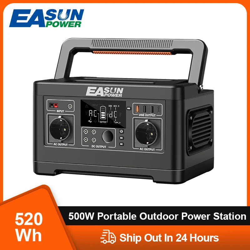 EASUN POWER Portable Power Station 300W 600W Solar Generator Quick Charge AC Outlets for Outdoor Camping RV Home LiFeP04 Battery