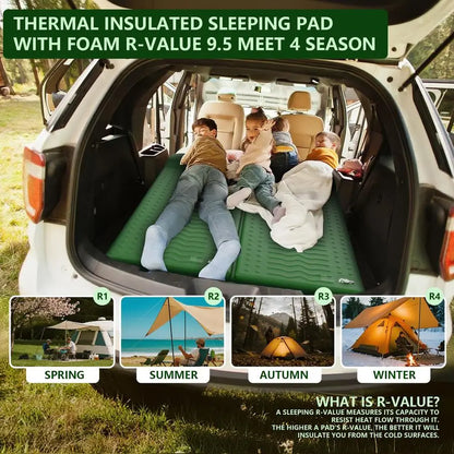 Memory Sleeping Pad, Compact Thick Foam Sleeping Mats with Pillow, 9.5 RValue Insulated Camping Mattress Pad, Easy Inflate amp D