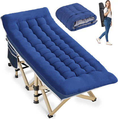 Portable Folding Camping Cot for Adults, Heavy Duty 550LBS Max Load, Extra Wide with Large Pocket for Outdoor Office Beach