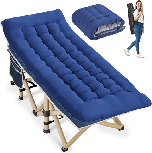 Portable Folding Camping Cot for Adults, Heavy Duty 550LBS Max Load, Extra Wide with Large Pocket for Outdoor Office Beach