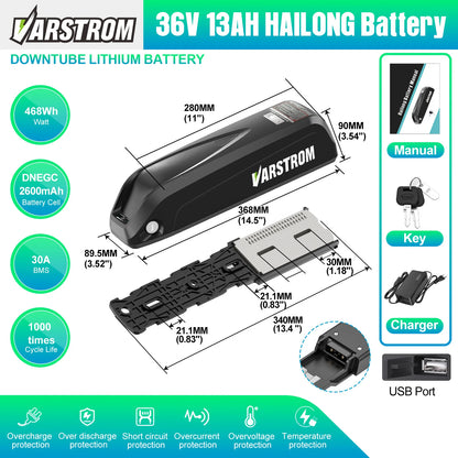 Varstrom 750W Mid Motor Kit Torque Sensor Drive VSM01 48V 36V eBike Engine Electric Bicycle Conversion Kit with 13 24Ah Battery