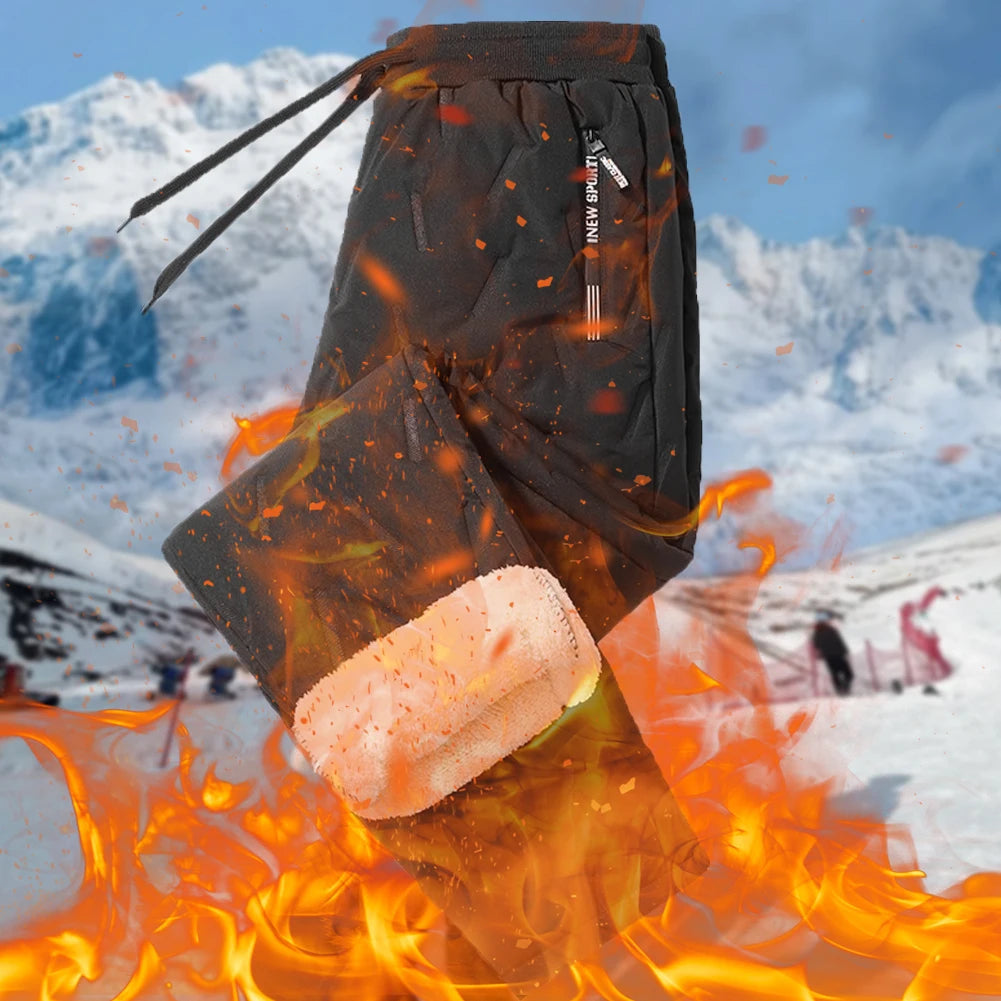 Men Casual Slim Sweatpants Track Pants Waterproof Winter Warm Fleece Pants Yoga Sweatpants Thermal Sherpa Lined Sweatpants Thick