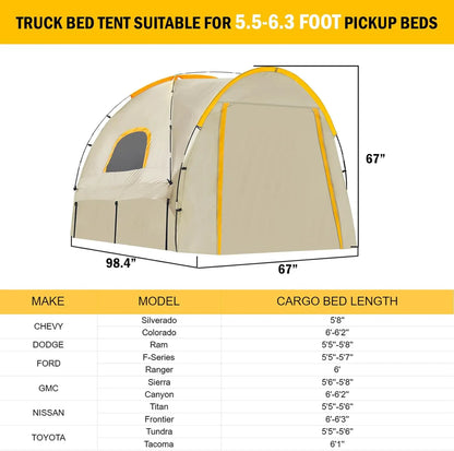 Waterproof Truck Tent with Awning for 5.5-6.3 FT Bed - Camping & Outdoor Travel Accessory