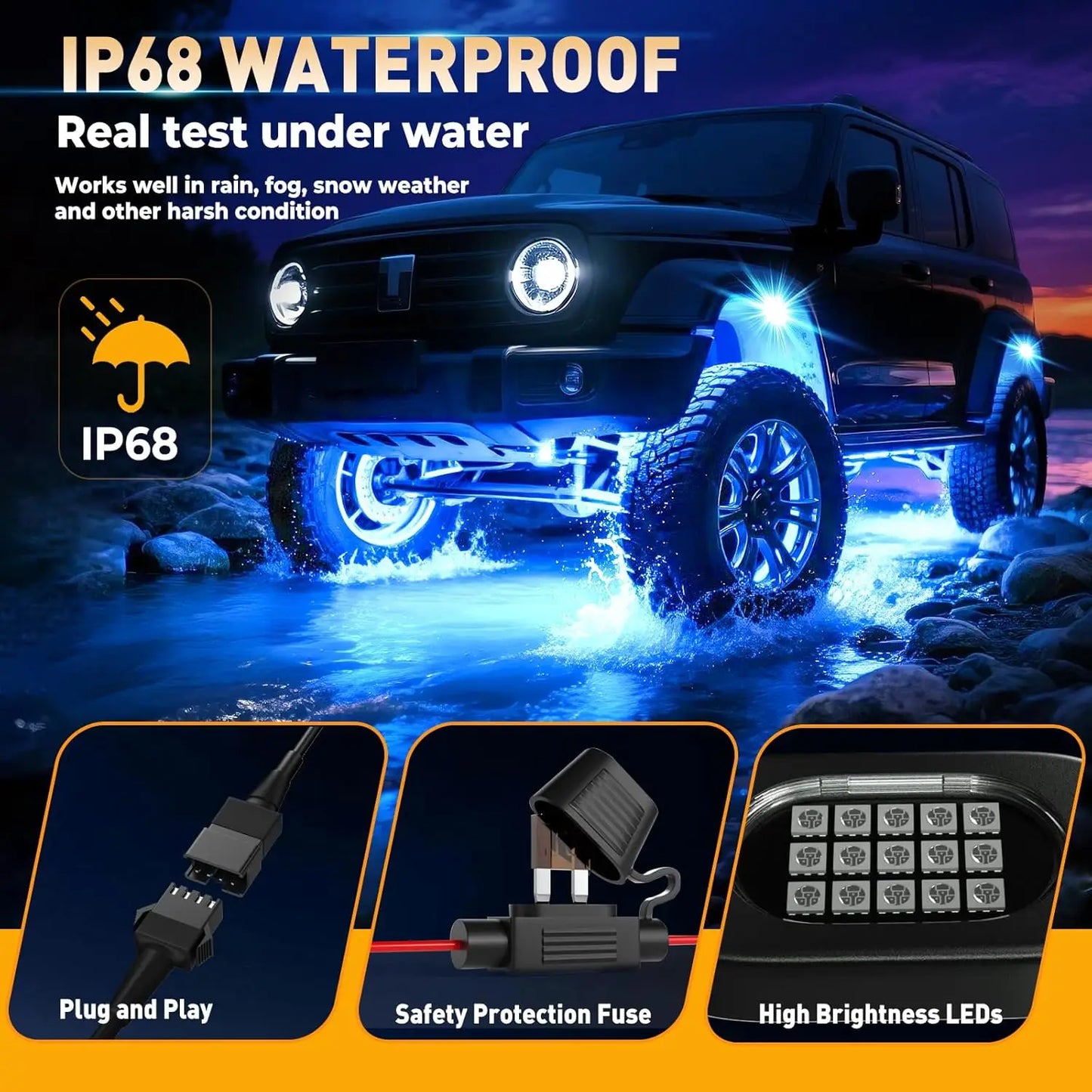 Honalia LED Rock Lights for Trucks 4/6/8/10/12 Pods RGB Truck Rock Lights Kits with App Control for ATV UTV RZR