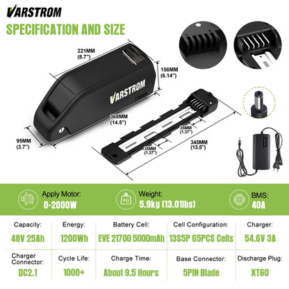 Varstrom 750W Mid Motor Kit Torque Sensor Drive VSM01 48V 36V eBike Engine Electric Bicycle Conversion Kit with 13 24Ah Battery